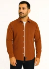 Erkek Fitilli Kadife Cepli Gömlek Oversize Rahat Kalıp - Kahverengi