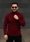 Erkek Fitilli Triko Kazak 2li Set Bordo Siyah Balıkcı Yaka Tam Boğazlı Triko Seti