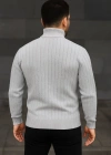 Erkek Fitilli Triko Kazak 2li Set Gri Siyah  Balıkcı Yaka Tam Boğazlı Triko Seti