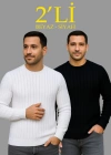 Erkek Fitilli Triko Kazak 2’li Set Siyah Beyaz Kalın Dokuma Pamuklu Regular Fit Bisiklet