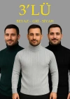 Erkek Fitilli Triko Kazak 3lÜ Set Gri Haki Siyah Regular Balıkcı Yaka Tam Boğazlı Triko