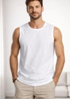 Erkek Flamlı Kumaş Sıfır Kolsuz Atlet Basic Spor Üst, Günlük ve Fitness Kullanımına Uygun - Beyaz