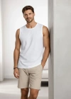 Erkek Flamlı Kumaş Sıfır Kolsuz Atlet Basic Spor Üst, Günlük ve Fitness Kullanımına Uygun - Beyaz