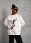 Erkek Güvercin Baskılı Sweatshirt - Beyaz