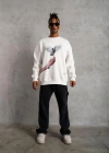 Erkek Güvercin Baskılı Sweatshirt - Beyaz