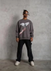 Erkek Güvercin Baskılı Sweatshirt - Gri