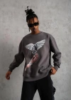 Erkek Güvercin Baskılı Sweatshirt - Gri