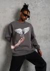 Erkek Güvercin Baskılı Sweatshirt - Gri