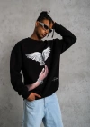 Erkek Güvercin Baskılı Sweatshirt - Siyah