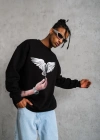 Erkek Güvercin Baskılı Sweatshirt - Siyah