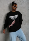 Erkek Güvercin Baskılı Sweatshirt - Siyah