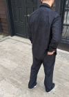 Erkek Kadife Oversize Takım Gömlek Pantolon İkili Set Füme Corduroy Şıklığı Zarif - Siyah