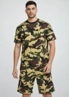 Erkek Kamuflaj Desenli Tişört Şort Takım Regular Fit Spor 2’li - Kamuflaj