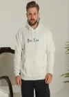 Erkek Kapşonlu Sweatshirt Oversize Üç İplik Şardonlu Other Lives Ön Arka Baskılı - Beyaz