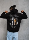 Erkek Kapşonlu Sweatshirt Oversize Üç İplik Şardonlu Other Lives Ön Arka Baskılı - Siyah