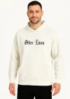 Erkek Kapşonlu Sweatshirt Oversize Üç İplik Şardonlu Other Lives Ön Arka Baskılı - Beyaz