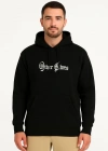 Erkek Kapşonlu Sweatshirt Oversize Üç İplik Şardonlu Other Lives Ön Arka Baskılı - Siyah