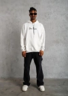 Erkek Kapşonlu Sweatshirt Oversize Üç İplik Şardonlu Other Lives Ön Arka Baskılı - Beyaz