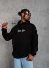 Erkek Kapşonlu Sweatshirt Oversize Üç İplik Şardonlu Other Lives Ön Arka Baskılı - Siyah