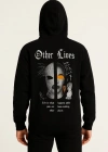 Erkek Kapşonlu Sweatshirt Oversize Üç İplik Şardonlu Other Lives Ön Arka Baskılı - Siyah