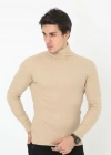 Erkek Kaşkorse Boğazlı Full Likralı Fitilli Body Kazak - Bej