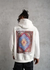 Erkek Kilim Desen Kapüşonlu Sweat - Beyaz