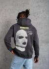 Erkek Kordonlu Maske Baskılı Kapşonlu Sweat - Gri