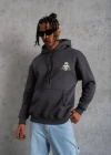 Erkek Kordonlu Maske Baskılı Kapşonlu Sweat - Gri