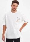 Erkek Melek Baskılı Oversize T-shirt - Beyaz