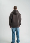 Erkek Nakış İşlemeli Kapşonlu Antrasit Sweatshirt Üç İplik Double Oversize- Füme