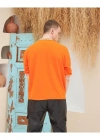 Erkek Nakış İşlemeli Ribanalı Oversize T-shirt - Turuncu