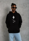 Erkek Nihilist Penguen Temalı Oversize Kapüşonlu Sweatshirt - Siyah