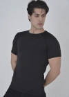 Erkek Omuz Fileli Slim Fit T-shirt - Siyah