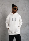 Erkek Ön Arka Baskılı Kapşonlu Sweat - Beyaz