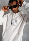 Erkek Ön Arka Baskılı Kapşonlu Sweat - Beyaz