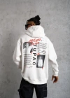 Erkek Ön Arka Baskılı Kapşonlu Sweat - Beyaz