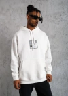 Erkek Ön Arka Baskılı Kapşonlu Sweat - Beyaz