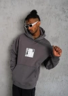 Erkek Ön Arka Baskılı Kapşonlu Sweat - Gri