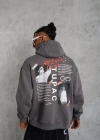 Erkek Ön Arka Baskılı Kapşonlu Sweat - Gri