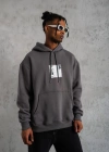Erkek Ön Arka Baskılı Kapşonlu Sweat - Gri