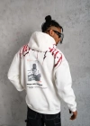 Erkek Ön ve Arka Baskılı Kapüşonlu 3 İplik Sweatshirt - Beyaz