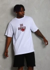 Erkek Oversize Baskılı Bisiklet Yaka T-Shirt - Beyaz