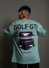 Erkek Oversize Baskılı Tişört Golf GTI Retro Araba Desenli Ön Arka Dijital - Mint Yeşili