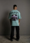 Erkek Oversize Baskılı Tişört Golf GTI Retro Araba Desenli Ön Arka Dijital - Mint Yeşili
