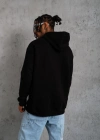 Erkek Oversize Kapüşonlu Sweatshirt Siyah Üç İplik İçi Pamuklu Kanguru Cepli - Siyah
