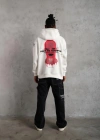 Erkek Oversize Üç İplik Kapüşonlu Sweatshirt Don’t Be Terrified Ön Sırt ve Kol - Beyaz