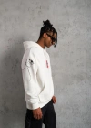 Erkek Oversize Üç İplik Kapüşonlu Sweatshirt Don’t Be Terrified Ön Sırt ve Kol - Beyaz