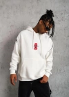 Erkek Oversize Üç İplik Kapüşonlu Sweatshirt Don’t Be Terrified Ön Sırt ve Kol - Beyaz