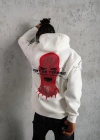 Erkek Oversize Üç İplik Kapüşonlu Sweatshirt Don’t Be Terrified Ön Sırt ve Kol - Beyaz