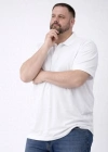 Erkek Pike Kumaş Düğmeli Yaka Battal Büyük Beden Günlük Kısa kol Tişört T-shirt - Beyaz